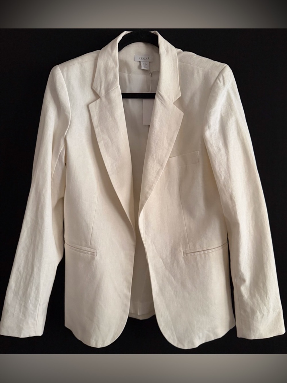 NWT's KENAR Womens Career Linen Blend Lined Off Wht Open Beach Blazer Jacket SzM